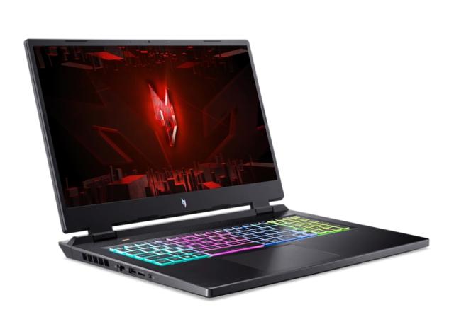 Лаптоп Acer Nitro 5, AN17-41-R11K, Ryzen 7 7840HS (3.80GHz up to 5.10GHz, 24MB), 17.3" QHD (2560x1440) IPS, 165Hz, 16GB DDR5 (1 slot free), 1024GB PCIe SSD, RTX 4070 8GB GDDR6, Wi-Fi 6e, BT 5.1, HD Mic&Cam, RGB Backlit KB, Linux, Black