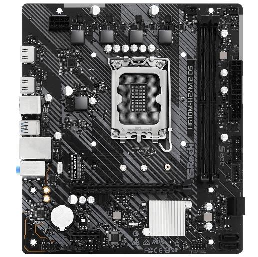 Дънна платка ASRock H610M-H2/M.2, H610, LGA1700, DDR5, PCI-E 4.0, 4x SATA 6Gb/s, 1x M.2, 2x USB 3.2 Gen1, mATX