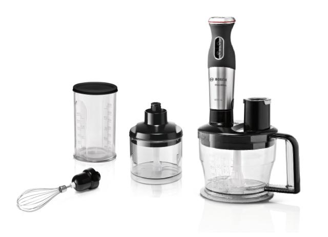 Пасатор Bosch MS8CM6190, Blender, MaxoMixx, 1000 W,  Included food processor for cutting, shredding, slicing and even kneading dough, transparent jug, chopper, stirrer and separate knife for crushing ice,  Stainless steel