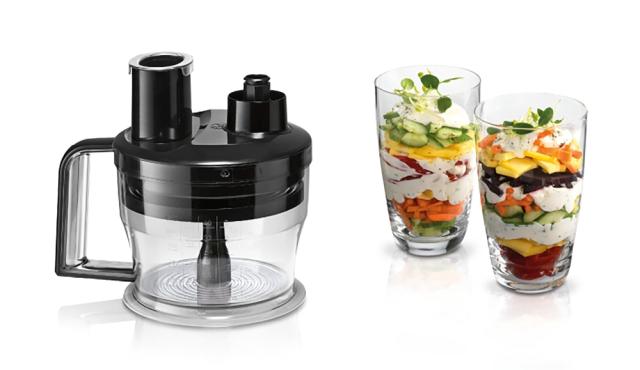 Пасатор Bosch MS8CM6190, Blender, MaxoMixx, 1000 W,  Included food processor for cutting, shredding, slicing and even kneading dough, transparent jug, chopper, stirrer and separate knife for crushing ice,  Stainless steel