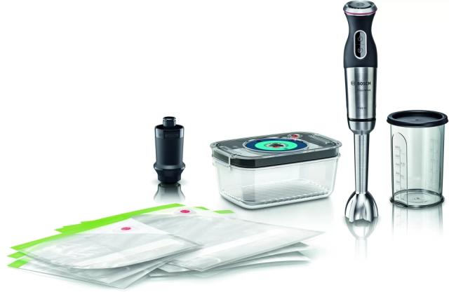 Пасатор Bosch MS8CM61V1, Blender, MaxoMixx, 1000 W, QuattroBlade Pro, Vacuum pump, vacuum container (1.0 l), 3 vacuum bags of the type (1.2 l and 3.8 l), Included transparent jug, Stainless steel