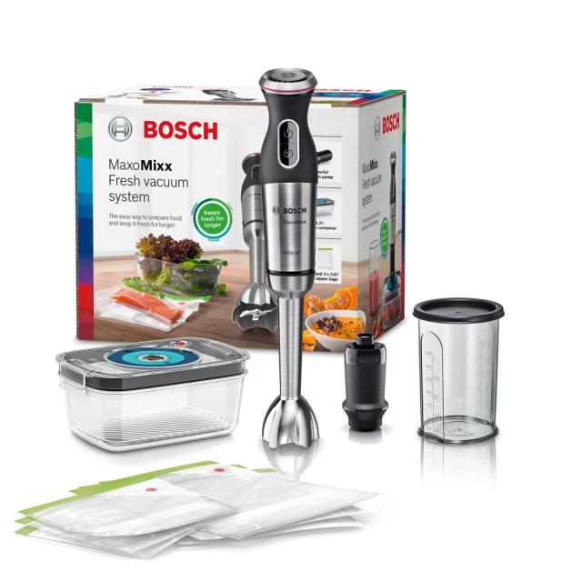 Пасатор Bosch MS8CM61V1, Blender, MaxoMixx, 1000 W, QuattroBlade Pro, Vacuum pump, vacuum container (1.0 l), 3 vacuum bags of the type (1.2 l and 3.8 l), Included transparent jug, Stainless steel