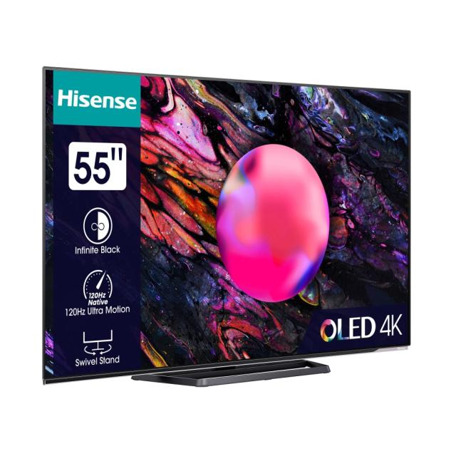 Телевизор Hisense 55" A85K, 4K Ultra HD 3840x2160, OLED, 120Hz, IPS, HDR 10+, HLG, Dolby Vision IQ, Dolby Atmos, Smart TV, WiFi 6E, WiFi Direct, BT, Anyview Cast, 4xHDMI, 2xUSB, LAN, CI+, DVB-T2/C/S2, Black