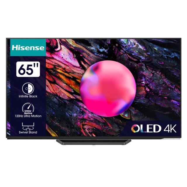 Телевизор Hisense 65" A85K, 4K Ultra HD 3840x2160, OLED, 120Hz, IPS, HDR 10+, HLG, Dolby Vision IQ, Dolby Atmos, Smart TV, WiFi 6E, WiFi Direct, BT, Anyview Cast, 4xHDMI, 2xUSB, LAN, CI+, DVB-T2/C/S2, Black