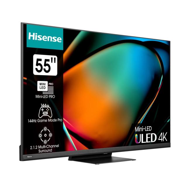 Телевизор Hisense 55" U8KQ, 4K Ultra HD 3840x2160, ULED Pro, FALD, Quantum Dot, 144Hz, IPS, HDR 10+, HLG, Dolby Vision IQ, Dolby Atmos, Smart TV, WiFi 5GHz, WiFi Direct, BT, Anyview Cast, 4xHDMI, 2xUSB, LAN, CI+, DVB-T2/C/S2, Black