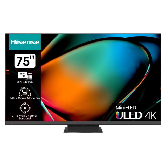Телевизор Hisense 75" U8KQ, 4K Ultra HD 3840x2160, ULED Pro, FALD, Quantum Dot, 144Hz, IPS, HDR 10+, HLG, Dolby Vision IQ, Dolby Atmos, Smart TV, WiFi 5GHz, WiFi Direct, BT, Anyview Cast, 4xHDMI, 2xUSB, LAN, CI+, DVB-T2/C/S2, Black