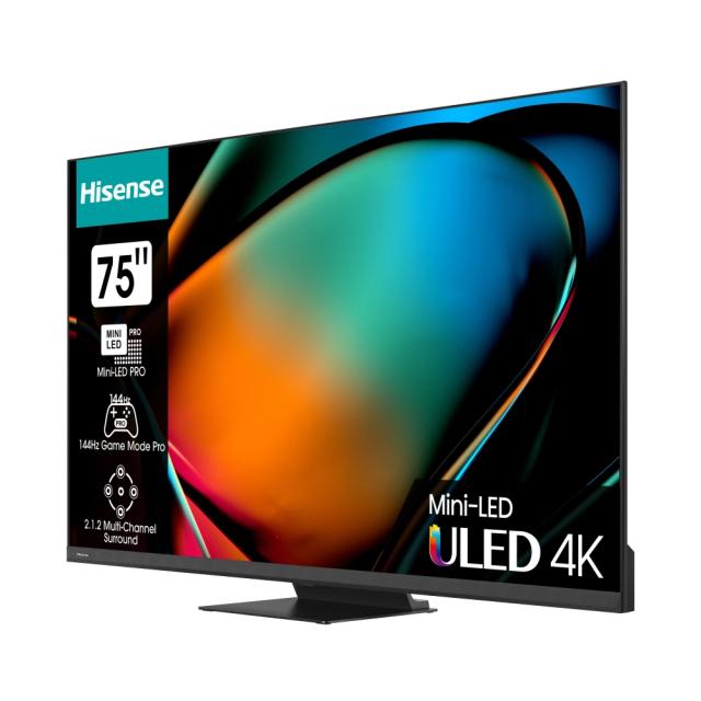Телевизор Hisense 75" U8KQ, 4K Ultra HD 3840x2160, ULED Pro, FALD, Quantum Dot, 144Hz, IPS, HDR 10+, HLG, Dolby Vision IQ, Dolby Atmos, Smart TV, WiFi 5GHz, WiFi Direct, BT, Anyview Cast, 4xHDMI, 2xUSB, LAN, CI+, DVB-T2/C/S2, Black
