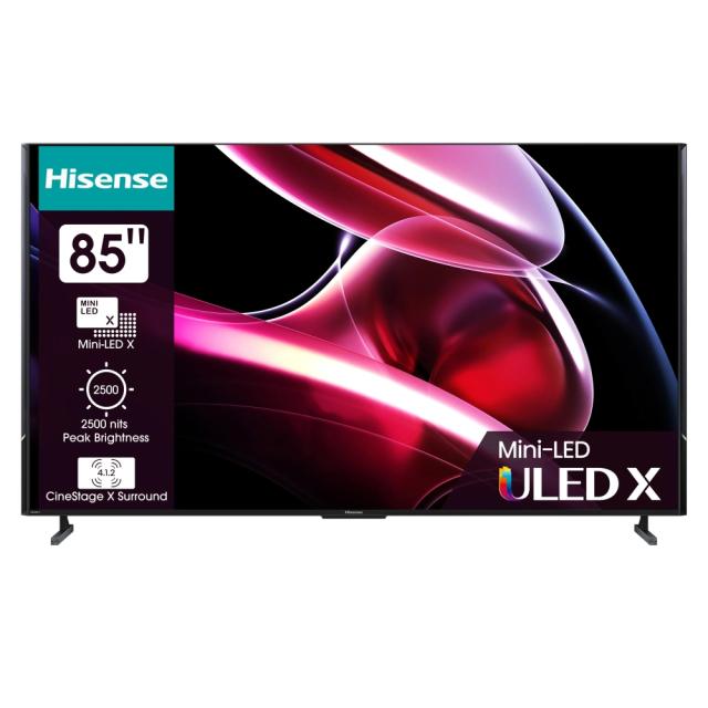 Телевизор Hisense 85" UXKQ, 4K Ultra HD 3840x2160, ULED X, FALD, Quantum Dot, 144Hz, IPS, HDR 10+, HLG, Dolby Vision IQ, Dolby Atmos, Smart TV, WiFi 6E, WiFi Direct, BT, Anyview Cast, 4xHDMI, 2xUSB, LAN, CI+, DVB-T2/C/S2, Black