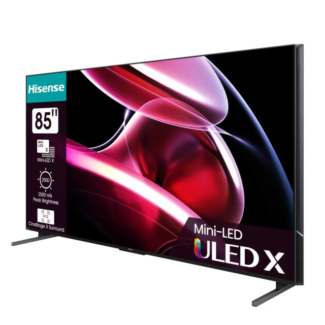 Телевизор Hisense 85" UXKQ, 4K Ultra HD 3840x2160, ULED X, FALD, Quantum Dot, 144Hz, IPS, HDR 10+, HLG, Dolby Vision IQ, Dolby Atmos, Smart TV, WiFi 6E, WiFi Direct, BT, Anyview Cast, 4xHDMI, 2xUSB, LAN, CI+, DVB-T2/C/S2, Black