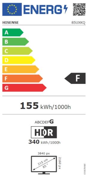 Телевизор Hisense 85" UXKQ, 4K Ultra HD 3840x2160, ULED X, FALD, Quantum Dot, 144Hz, IPS, HDR 10+, HLG, Dolby Vision IQ, Dolby Atmos, Smart TV, WiFi 6E, WiFi Direct, BT, Anyview Cast, 4xHDMI, 2xUSB, LAN, CI+, DVB-T2/C/S2, Black
