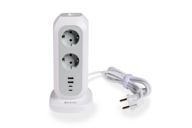 Разклонител Verbatim EUPT-01 EU Power Tower 11 AC with 2 x USB-C / 2 x USB-A