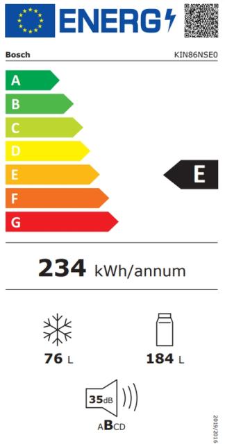 Хладилник Bosch KIN86NSE0 SER2 BI fridge-freezer NoFrost, E, 177,2 x 54.1 cm, 260l(184+76), 35dB, sliding hinge