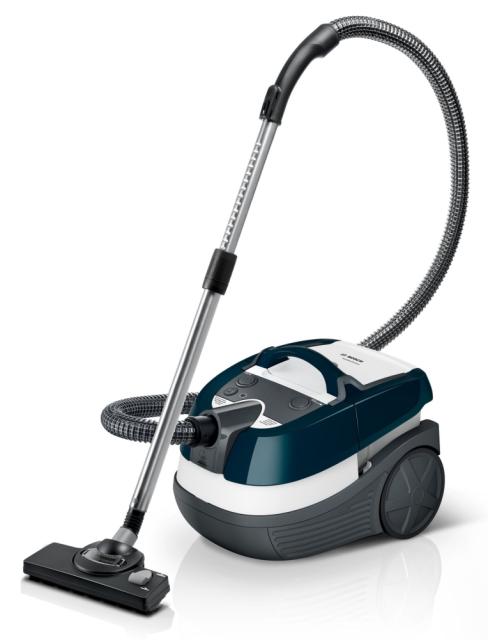 Перяща прахосмукачка Bosch BWD41720, 3in1 vacuum cleaner for dry and wet cleaning, 2,5 lt dust container, 1700 W, EPA 10 primary filter, 9 m radius, liquid pick-up nozzles, parquet brush, water tank: 5 l, turquoise-white-grey