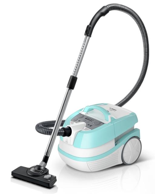 Перяща прахосмукачка Bosch BWD420HYG, 3in1 vacuum cleaner for dry and wet cleaning, 2,5 lt dust container, 2000 W, HEPA H13, 12 m radius, liquid pick-up nozzles, parquet brush, mattress brush, water tank: 5 l, mint-white-grey
