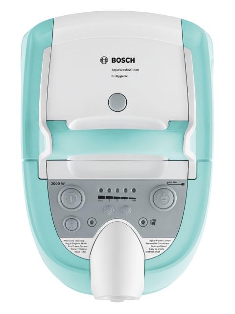 Перяща прахосмукачка Bosch BWD420HYG, 3in1 vacuum cleaner for dry and wet cleaning, 2,5 lt dust container, 2000 W, HEPA H13, 12 m radius, liquid pick-up nozzles, parquet brush, mattress brush, water tank: 5 l, mint-white-grey