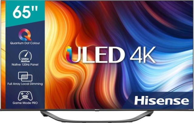 Телевизор Hisense 65" U7HQ, 4K Ultra HD 3840x2160, ULED, FALD, Quantum Dot, 144Hz, IPS, HDR 10+, HLG, Dolby Vision IQ, Dolby Atmos, Smart TV, WiFi 5GHz, WiFi Direct, BT, Anyview Cast, 4xHDMI, 2xUSB, LAN, CI+, DVB-T2/C/S2, Black