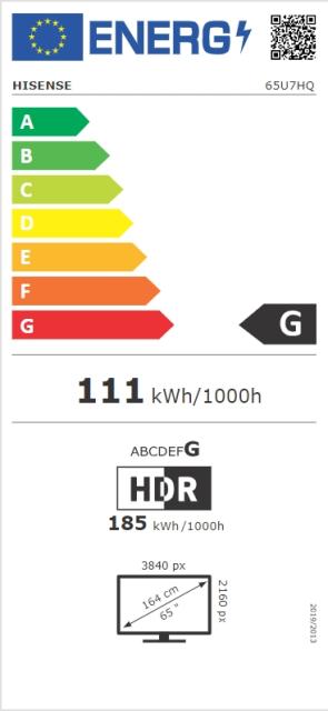 Телевизор Hisense 65" U7HQ, 4K Ultra HD 3840x2160, ULED, FALD, Quantum Dot, 144Hz, IPS, HDR 10+, HLG, Dolby Vision IQ, Dolby Atmos, Smart TV, WiFi 5GHz, WiFi Direct, BT, Anyview Cast, 4xHDMI, 2xUSB, LAN, CI+, DVB-T2/C/S2, Black