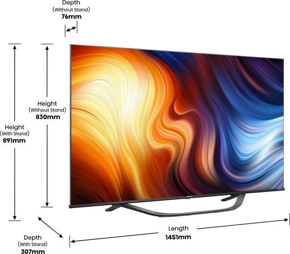 Телевизор Hisense 65" U7HQ, 4K Ultra HD 3840x2160, ULED, FALD, Quantum Dot, 144Hz, IPS, HDR 10+, HLG, Dolby Vision IQ, Dolby Atmos, Smart TV, WiFi 5GHz, WiFi Direct, BT, Anyview Cast, 4xHDMI, 2xUSB, LAN, CI+, DVB-T2/C/S2, Black