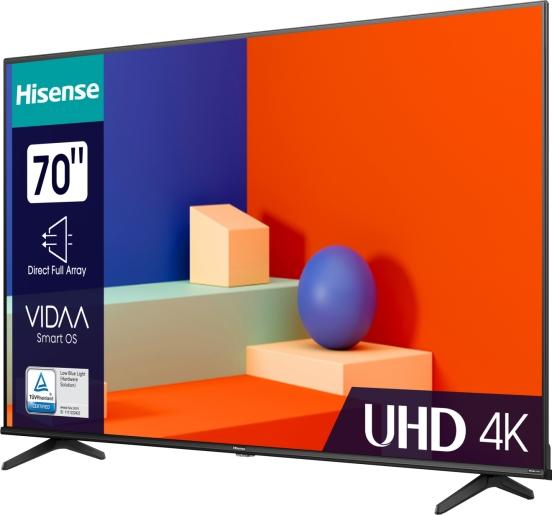 Телевизор Hisense 70" A6K, 4K Ultra HD 3840x2160, DLED, DFA, Precision Colour, HDR 10+, HLG, Dolby Vision, DTS Virtual X, Smart TV, WiFi, BT, AnyView Cast, Gaming Mode, 1xHDMI2 eArc, 2xHDMI, 2xUSB, LAN, CI+, DVB-T2/C/S2, Black
