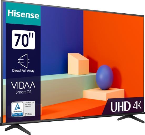 Телевизор Hisense 70" A6K, 4K Ultra HD 3840x2160, DLED, DFA, Precision Colour, HDR 10+, HLG, Dolby Vision, DTS Virtual X, Smart TV, WiFi, BT, AnyView Cast, Gaming Mode, 1xHDMI2 eArc, 2xHDMI, 2xUSB, LAN, CI+, DVB-T2/C/S2, Black