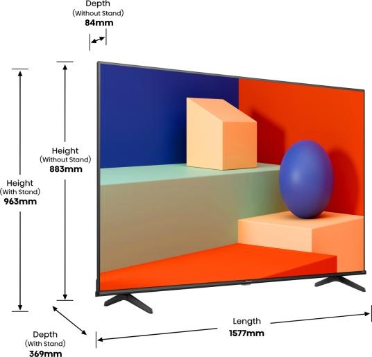 Телевизор Hisense 70" A6K, 4K Ultra HD 3840x2160, DLED, DFA, Precision Colour, HDR 10+, HLG, Dolby Vision, DTS Virtual X, Smart TV, WiFi, BT, AnyView Cast, Gaming Mode, 1xHDMI2 eArc, 2xHDMI, 2xUSB, LAN, CI+, DVB-T2/C/S2, Black