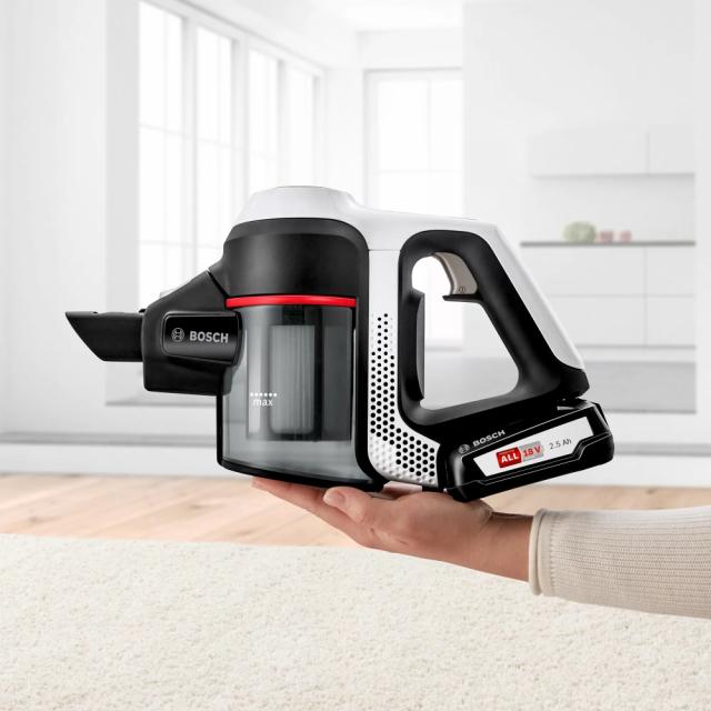 Прахосмукачка Bosch BCS612W, Cordless Handstick Vacuum Cleaner, Series 6, Unlimited 18Vmax, AllFloor Power brush, White