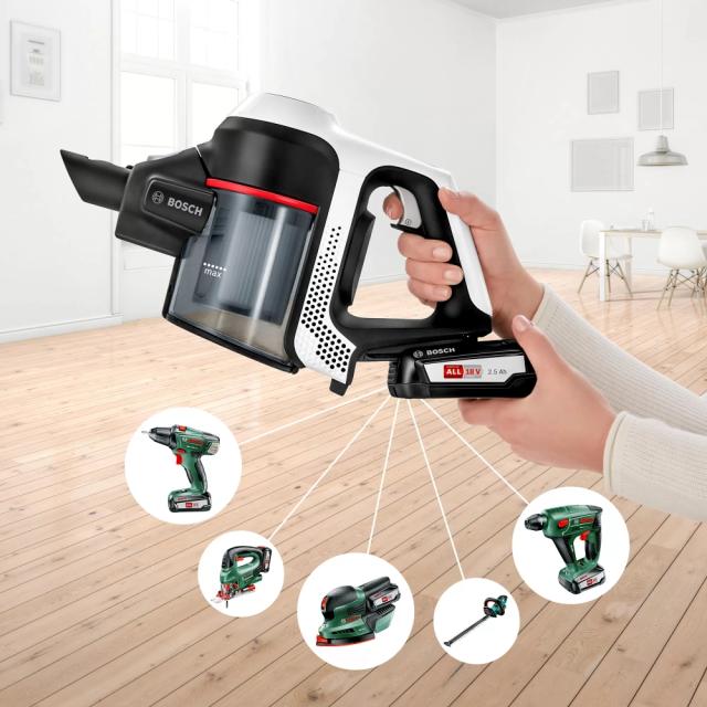 Прахосмукачка Bosch BCS612W, Cordless Handstick Vacuum Cleaner, Series 6, Unlimited 18Vmax, AllFloor Power brush, White