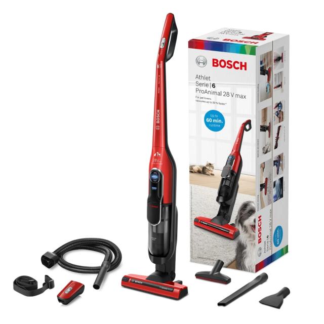 Прахосмукачка Bosch BCH86PET2, Cordless Handstick Vacuum Cleaner, Series 6, Athlet ProAnimal 28Vmax, Red