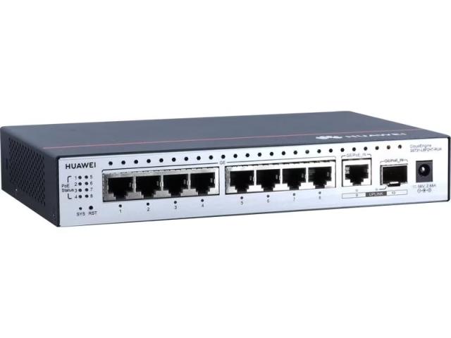 Комутатор Huawei S5731-L8P2HT-RUA (8*10/100/1000BASE-T ports, PoE+, 1*GE hybrid optical-electrical SFP port, 1*10/100/1000BASE-T port, PoE input)