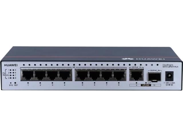 Комутатор Huawei S5731-L8P2HT-RUA (8*10/100/1000BASE-T ports, PoE+, 1*GE hybrid optical-electrical SFP port, 1*10/100/1000BASE-T port, PoE input)