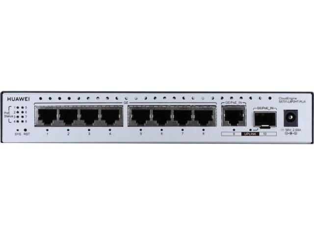 Комутатор Huawei S5731-L8P2HT-RUA (8*10/100/1000BASE-T ports, PoE+, 1*GE hybrid optical-electrical SFP port, 1*10/100/1000BASE-T port, PoE input)