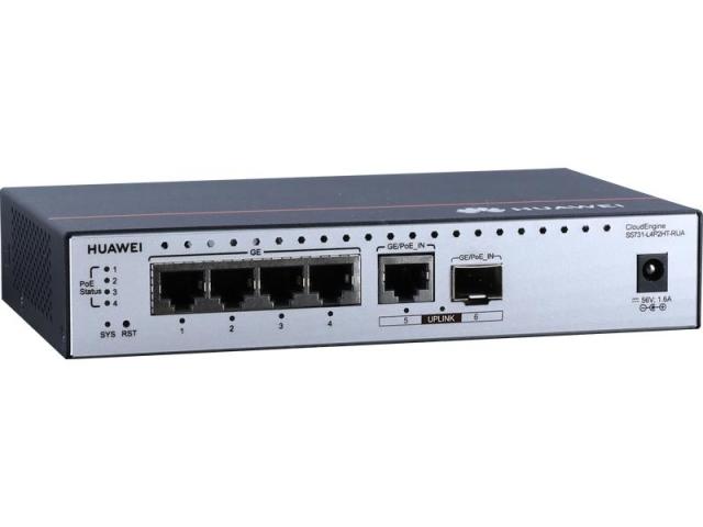 Комутатор Huawei S5731-L4P2HT-RUA (4*10/100/1000BASE-T ports, PoE++, 1*GE hybrid optical-electrical SFP port, 1*10/100/1000BASE-T port, PoE input)