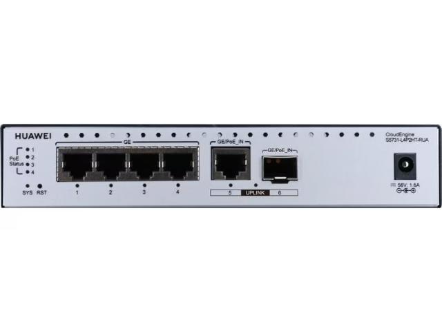Комутатор Huawei S5731-L4P2HT-RUA (4*10/100/1000BASE-T ports, PoE++, 1*GE hybrid optical-electrical SFP port, 1*10/100/1000BASE-T port, PoE input)