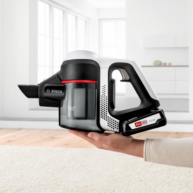 Прахосмукачка Bosch BCS61113, Cordless Handstick Vacuum Cleaner, Series 6, Unlimited 18Vmax, AllFloor Power brush, White