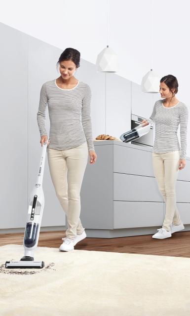 Прахосмукачка Bosch BCH3K255, Wireless Vacuum Cleaner, 2 in 1, with built-in accessories, polar white metallic