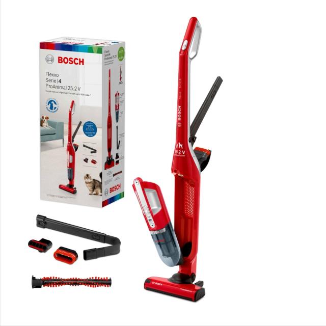 Прахосмукачка Bosch BBH3ZOO25, Wireless Vacuum Cleaner, 2 in 1, with built-in pet accessory, tornado red