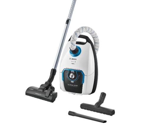 Прахосмукачка Bosch BGL8SIL6 Series 8, Vacuum cleaner with bag, 5l, ProSilence, incl. extra long joint nozzle, Sturdy textile hose, 66dB, White