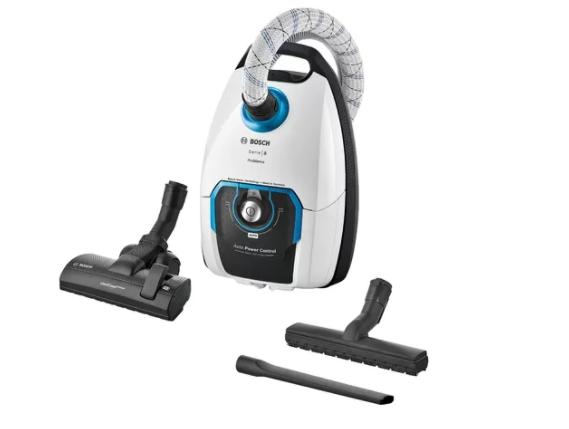 Прахосмукачка Bosch BGL8SIL6 Series 8, Vacuum cleaner with bag, 5l, ProSilence, incl. extra long joint nozzle, Sturdy textile hose, 66dB, White