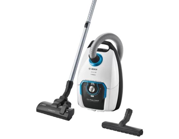 Прахосмукачка Bosch BGB8SIL1 Series 8, Vacuum cleaner with bag ProSilence, 5 l,  Automatic power control, Washable HEPA filter, Extra long cable - 15 m, White