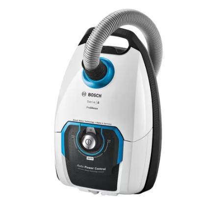 Прахосмукачка Bosch BGB8SIL1 Series 8, Vacuum cleaner with bag ProSilence, 5 l,  Automatic power control, Washable HEPA filter, Extra long cable - 15 m, White