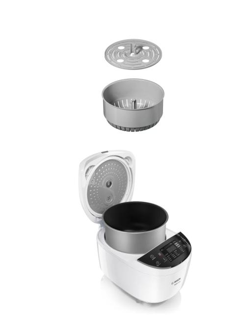 Мултикукър Bosch MUC11W12, Multicooker, 48 programs, large 5-liter bowl with a non-stick coating, Large temperature range 40-160 ° C, 900 W, White