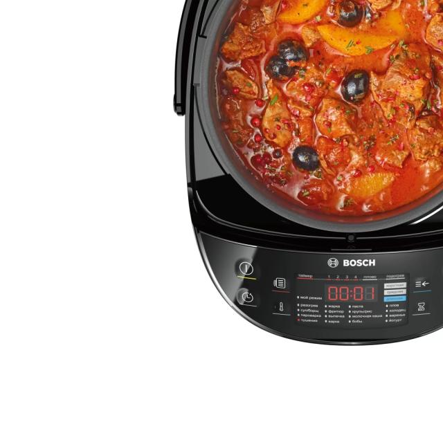 Мултикукър Bosch MUC22B42RU, Multicooker, 48 programs, large 5-liter bowl with a non-stick coating, Large temperature range 40-160 ° C, 900 W, Black