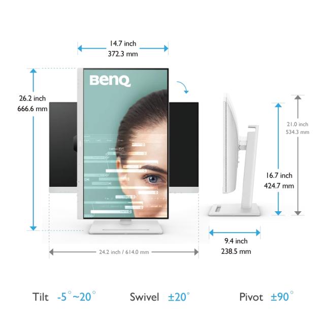Монитор BenQ GW2790QT 27" IPS, 5ms, QHD 2560x1440, 75Hz, 99% sRGB, Eye Reminder, Flicker-free, LBL, B.I. Gen2, ePaper, 1000:1, 20M:1 DCR, 8 bit, 350cd/m2,HDMI,DP, USB-C 60W, Daisy Chain, 3xUSB 3.2, 2Wx2, HAdj. Stand 110mm, Headph. jack, Line In,Tilt,