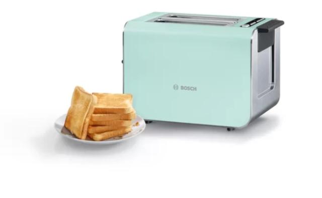 Тостер Bosch TAT8612, Compact toaster, Styline, 860 W, AutoHeat Control, Mirror heating, 9 levels, LED display with memory function, Defrost and warm setting, High lifting, Green/Silver