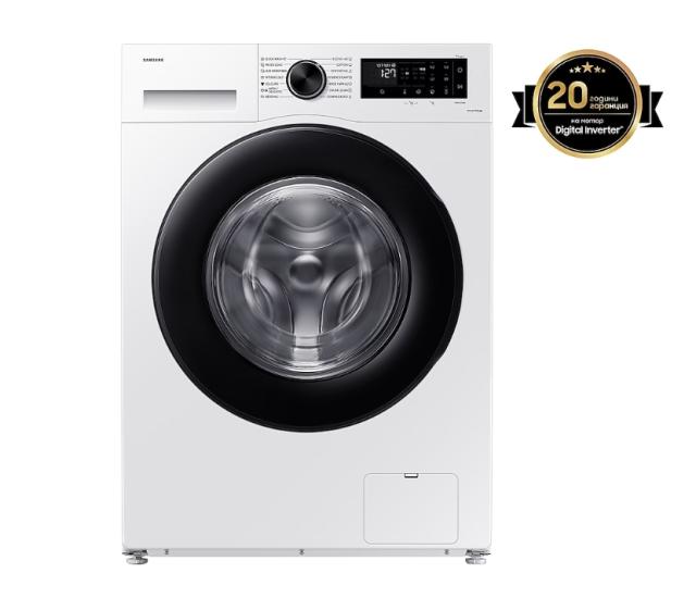 Пералня Samsung WW80CGC04DAELE, Washing Machine, 8 kg, 1400 rpm,  Digital inverter motor, Energy Efficiency A, Spin Efficiency B, Eco Bubble, Bubble Soak, Hygiene Steam, WiFi , Smart Things, AI Energy mode, White, Black door