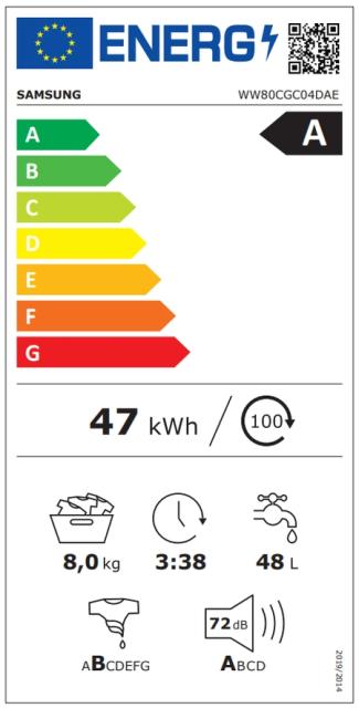 Пералня Samsung WW80CGC04DAELE, Washing Machine, 8 kg, 1400 rpm,  Digital inverter motor, Energy Efficiency A, Spin Efficiency B, Eco Bubble, Bubble Soak, Hygiene Steam, WiFi , Smart Things, AI Energy mode, White, Black door