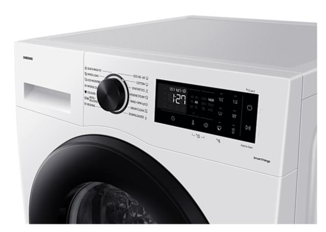 Пералня Samsung WW80CGC04DAELE, Washing Machine, 8 kg, 1400 rpm,  Digital inverter motor, Energy Efficiency A, Spin Efficiency B, Eco Bubble, Bubble Soak, Hygiene Steam, WiFi , Smart Things, AI Energy mode, White, Black door