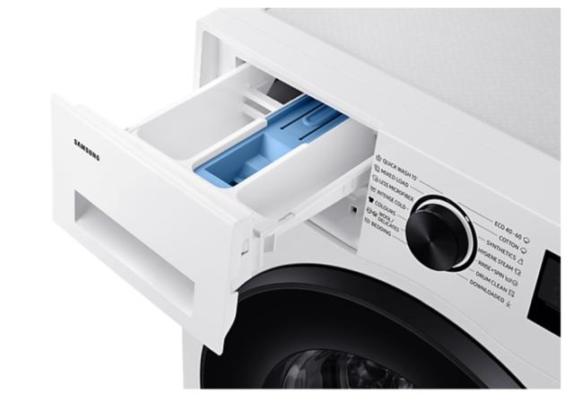 Пералня Samsung WW80CGC04DAELE, Washing Machine, 8 kg, 1400 rpm,  Digital inverter motor, Energy Efficiency A, Spin Efficiency B, Eco Bubble, Bubble Soak, Hygiene Steam, WiFi , Smart Things, AI Energy mode, White, Black door