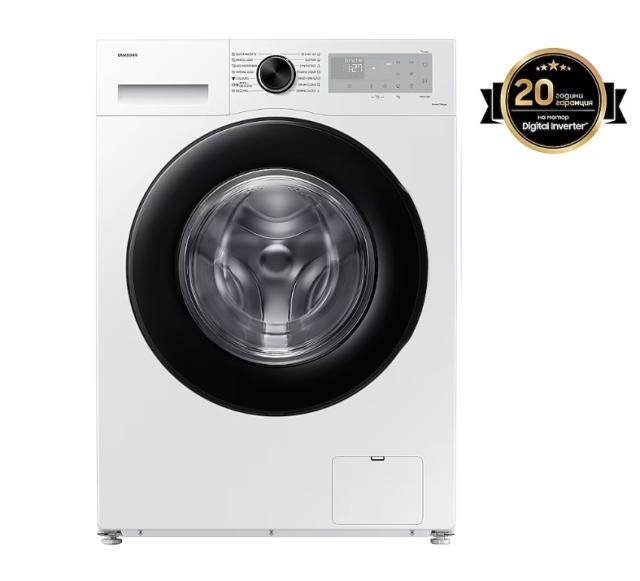 Пералня Samsung WW90CGC04DAHLE, Washing Machine, 9 kg, 1400 rpm,  Digital inverter motor, Energy Efficiency A, Spin Efficiency B, Eco Bubble, Bubble Soak, Hygiene Steam, WiFi , Smart Things, AI Energy mode, White, Black door
