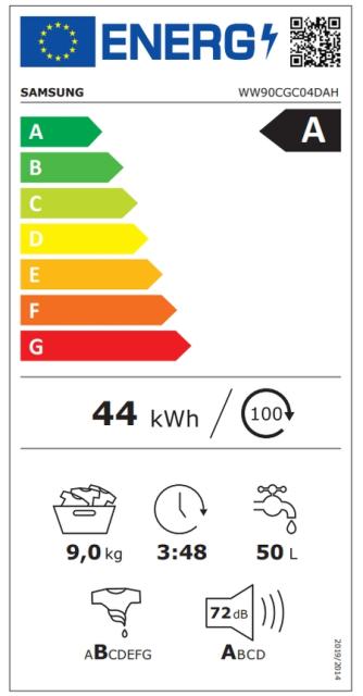 Пералня Samsung WW90CGC04DAHLE, Washing Machine, 9 kg, 1400 rpm,  Digital inverter motor, Energy Efficiency A, Spin Efficiency B, Eco Bubble, Bubble Soak, Hygiene Steam, WiFi , Smart Things, AI Energy mode, White, Black door